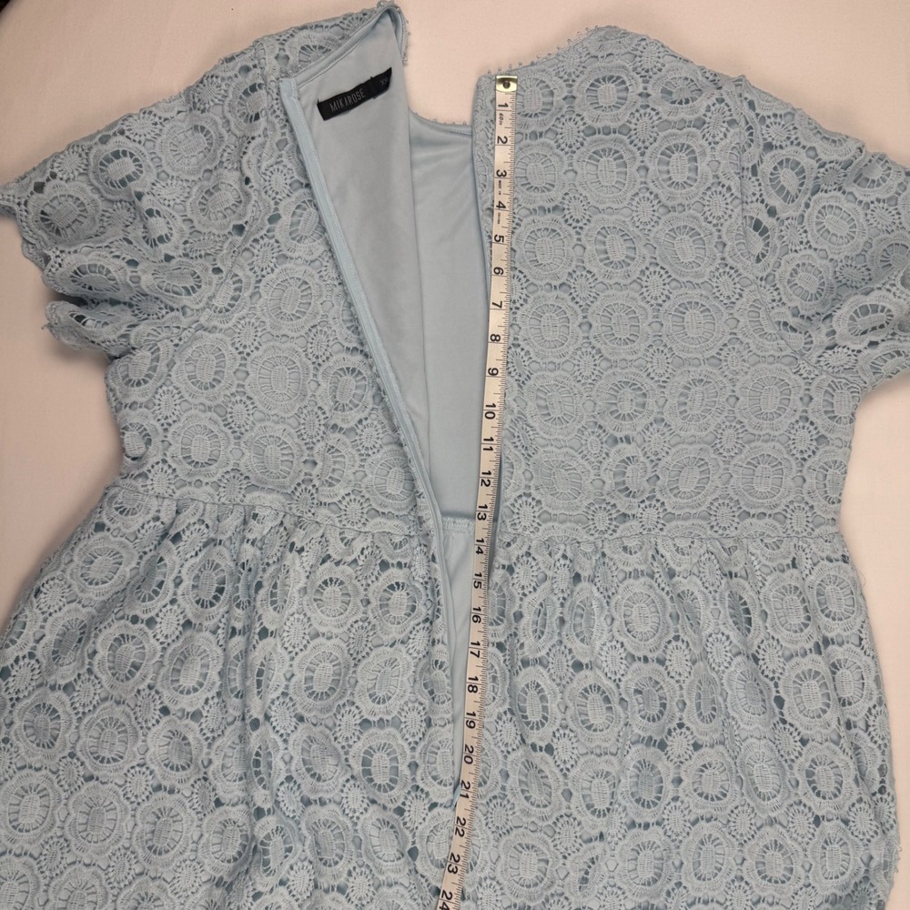 Mikarose Womens Light Blue Lace Empire Waist Modest Dress XXL Scalloped Hem - Picture 7 of 8